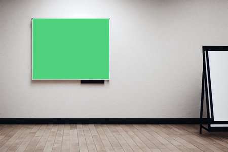 Blank green poster on the wall in empty room. Mockup, 3D Renderingの写真素材