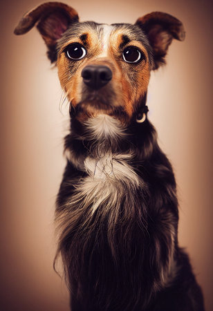 Portrait of a cute mixed breed dog looking at the camera.の写真素材