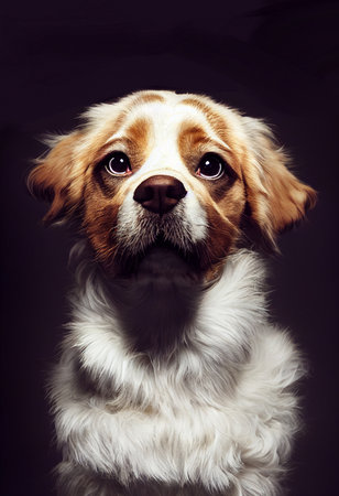 Portrait of a cute dog, studio shot on dark background.の写真素材