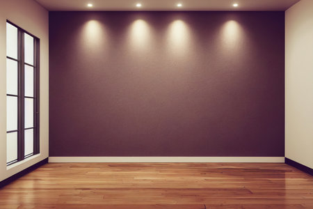 Empty room with brown wall and wooden floor. 3D Renderingの写真素材