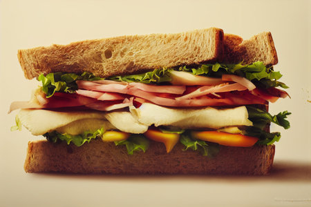 Sandwich with ham, cheese and vegetables. toned image.の写真素材