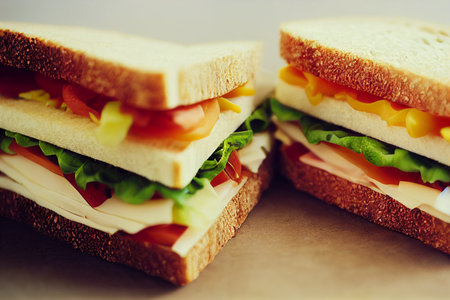 Sandwiches with ham, cheese and vegetables. toned imageの写真素材