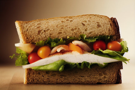 Sandwich with ham, cheese, tomatoes and lettuce. toned.の写真素材