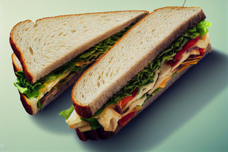 Sandwich with ham, cheese, lettuce and tomato. toned.の写真素材