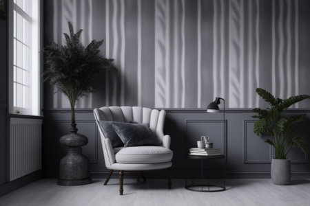 interior with armchair and plants 3d render illustration mock upの素材