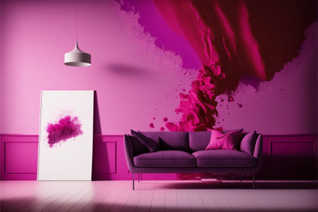 modern living room with pink sofa and poster - 3D Renderingの素材