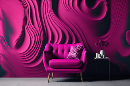 Interior of modern living room with pink armchair, coffee table and decorative elements. 3d renderingの素材
