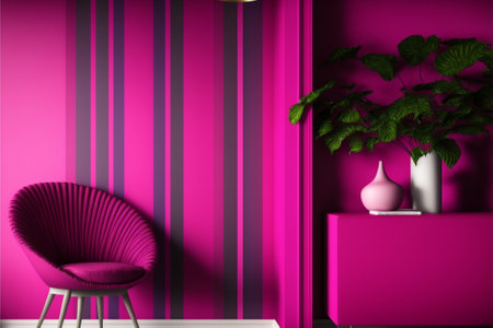 Pink living room with chair and plant in vase - 3d renderingの素材