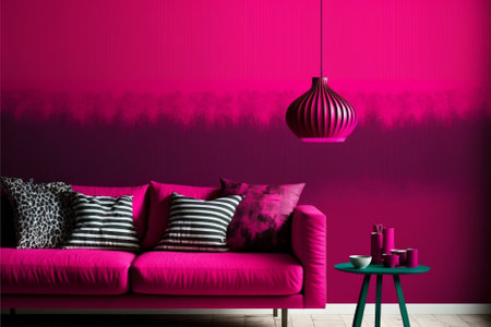interior design modern bright room with pink sofa 3d Illustrationの素材