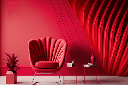 Interior of modern living room with red armchair 3D renderingの素材
