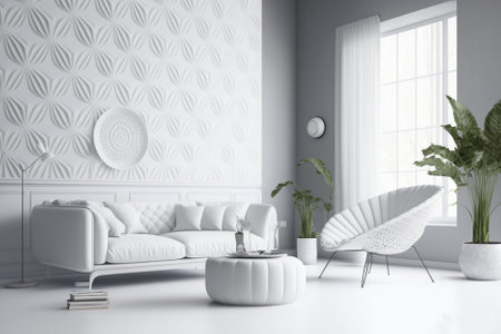 Interior of modern living room with white sofa. 3d renderingの素材
