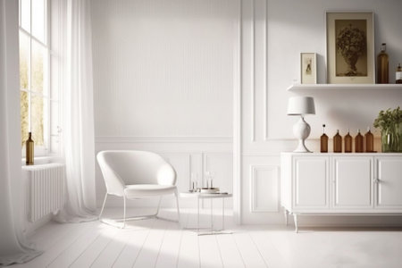 Modern white living room interior design. 3d render illustration mock upの素材