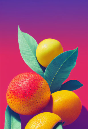 Tropical fruits on a colorful background. minimal style.の写真素材