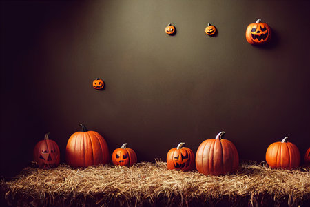Halloween pumpkins on dark background with copy space. halloween conceptの素材
