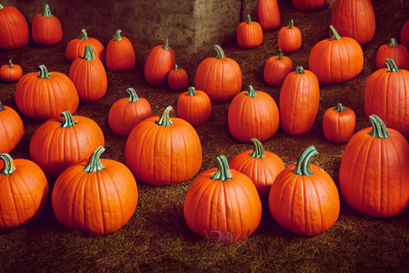 Pumpkins on a farm in the United States of America.の素材