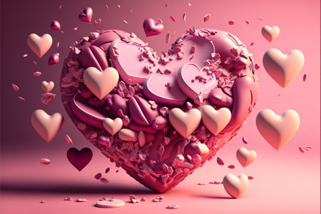 Valentine's Day background with pink hearts. 3D renderingの写真素材
