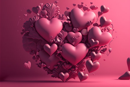 Valentine's day background with pink hearts. 3d renderingの写真素材