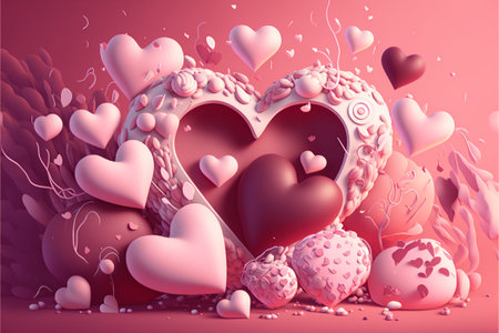 Valentine's Day background with hearts. 3D illustration.