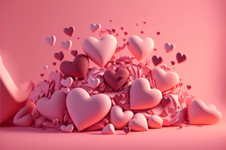 3d rendering of valentine's day background with pink heartsの写真素材