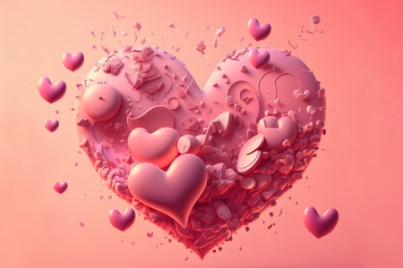 Valentine's day background with pink hearts. 3d renderingの写真素材