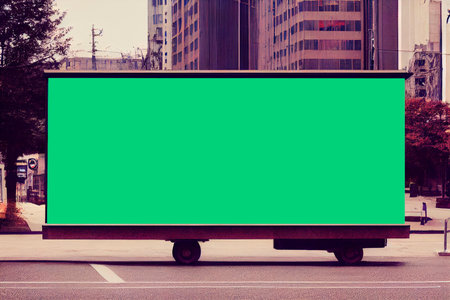 Blank green billboard on a truck in downtown Chicago, Illinois.の写真素材