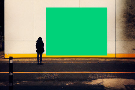 Blank green billboard on the wall in the street, vintage toneの写真素材