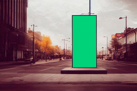 Blank green billboard on city street. Mockup, 3D Renderingの写真素材