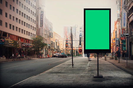Blank street billboard with green screen on city street. 3d rendering.の写真素材
