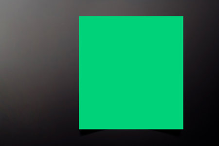 Blank green paper sheet on black background. Mock up designの写真素材