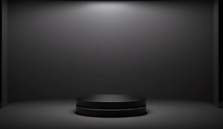 Black podium in dark room with spotlights. 3d rendering.の写真素材