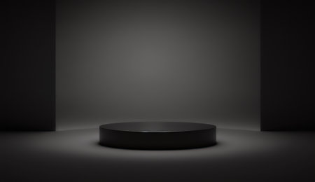 Black podium on black background. 3d rendering. computer digital drawing.の写真素材