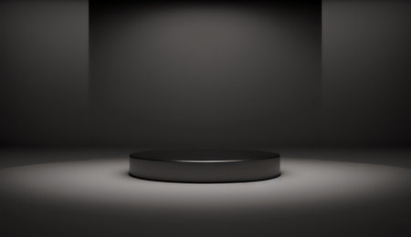 Black podium on a dark background. 3d rendering, mock upの写真素材