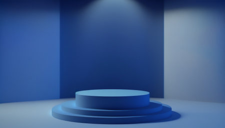 3d rendering of a blue podium on a blue studio background.の写真素材