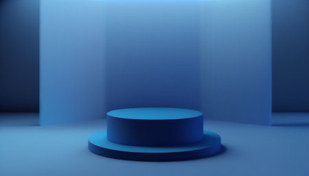 Abstract blue background with podium, 3d render, square pedestalの写真素材