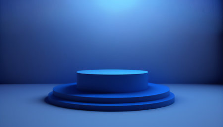 Blue podium on blue background. Abstract 3d render illustration. minimal concept.の写真素材
