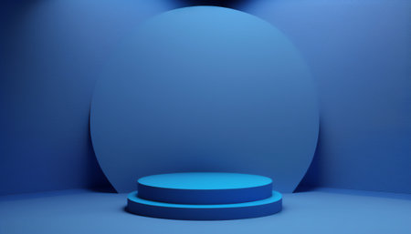 Blue abstract background with round podium. minimal scene. 3d renderingの写真素材