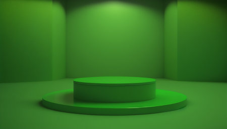 Green round podium on green background. 3D rendering and illustration.の写真素材