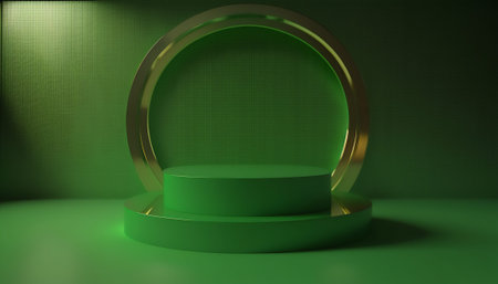 3D rendering of a green background with a round podium in the middle