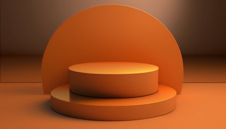 3d render of abstract geometric forms. Glossy orange podium for your design.の写真素材
