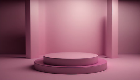 Abstract minimal scene with empty round podium. 3D render background.の写真素材