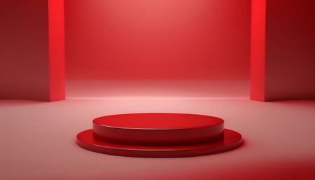 Red podium on red background. Abstract minimal scene. 3d renderingの写真素材