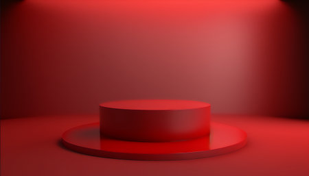 Red podium on red background. 3d rendering. Abstract minimal scene.の写真素材