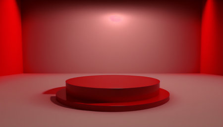 Red podium on a red background. 3d rendering. Mock up.の写真素材