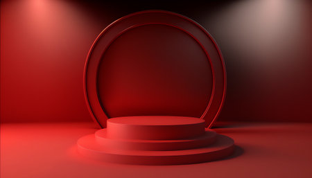 Red podium on red background, 3d render. computer digital drawing.の写真素材