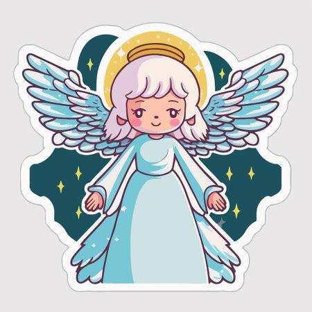 cute little angel with wings and stars vector illustration cartoon character designのイラスト素材