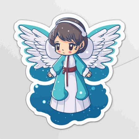 Cute angel girl sticker on gray background. hand drawn vector illustration.のイラスト素材