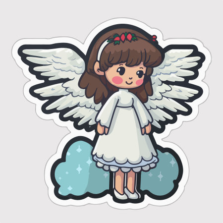 Cute little angel girl sticker. Vector illustration in cartoon style.のイラスト素材