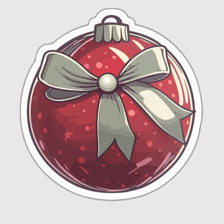 Illustration of a Christmas ball with a bow on a white backgroundのイラスト素材