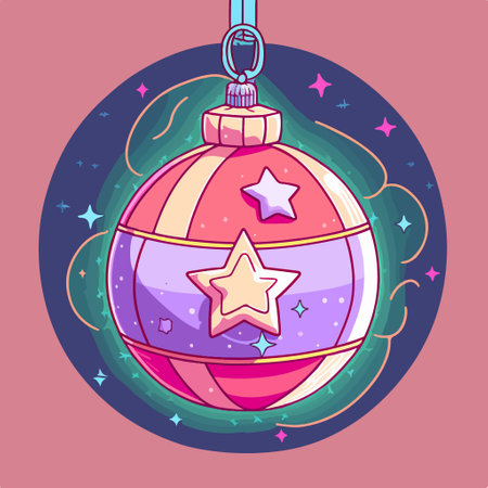 Christmas ball with stars and snowflakes. colorful vector illustration.のイラスト素材