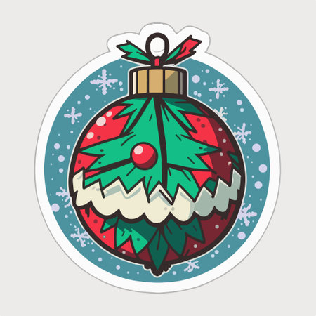 Christmas and New Year round sticker with christmas ball. vector illustration.のイラスト素材